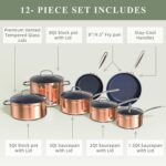 Nuwave Healthy Duralon Blue Ceramic Nonstick Cookware Set, Diamond Infused Scratch-Resistant, PFAS Free, Dishwasher & Oven Safe, Induction Ready & Evenly Heats,Tempered Glass Lids & Stay-Cool Handles - Image 10