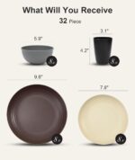 Quatish 32 Piece Plates and Bowls Sets for 8, Unbreakable Dinnerware Sets, Plastic Dish Set for Camping, Dishwasher Microwave Safe, Outdoor Kitchen and Apartment Dinning RV Essentials, Brown - Image 3