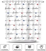 Lofaris Freedom Patriotic Shower Curtain 72x72 Inches, Red Blue Stars Cursive Script Design, Polyester Fabric with 12 Hooks, USA Independence Day Bathroom Decor - Image 6