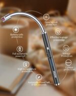 VEHHE USB Lighter, Candle Electric Lighter with Safety Lock Rechargeable Arc Lighters with LED Display, 360° Flexible Long Neck Lighters for Candles Grilling Cooking Barbecue Camping Windproof - Image 3