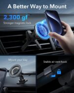 ESR for MagSafe Car Mount, Magnetic Phone Holder for Car Air Vent, Car Phone Holder Mount for iPhone 17/16/16e/15/14/13/12/Samsung, All Smartphones(2 Metal Rings Included),Charging Not Supported - Image 3
