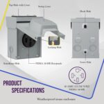 ENERLITES 50 Amp 125/250V RV Power Outlet Box, Enclosed Lockable Weatherproof, NEMA 14-50R Outdoor Electrical Receptacle Panel for RV, EV, Camper, Generator, 3 Pole, 4 Wire, Grounding, 66500M - Image 4