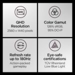 Lenovo Legion Y27h-30 Monitor - Gaming Monitor - 27" QHD Display - Overclocked 180z Refresh Rate Artery Software - AMD FreeSync™ Premium - 0.5ms MPRT - Raven Black NearEdgeless Design - Image 3