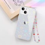for iPhone 14 Case, [5 in 1] Cute Clear Laser Glitter Heart Case +Lucky Chain+3*Camera Len Protector Soft TPU Shockproof Case for iPhone 14 - Image 8