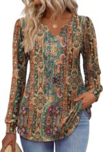 Zeagoo Long Sleeve Shirts for Women 2025 Casual Pleated V Neck Fall Tunic Tops Button Down Blouse Dressy Loose T-Shirts - Image 3