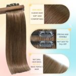 Newfeeling Brown Clip in Hair Extensions 18 Inch 75g Real Human Hair Natural Silky Straight Remy Human Hair for Women #6 Light Brown Hair Extensions Clip ins - Image 6