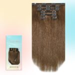 Newfeeling Brown Clip in Hair Extensions 18 Inch 75g Real Human Hair Natural Silky Straight Remy Human Hair for Women #6 Light Brown Hair Extensions Clip ins - Image 8