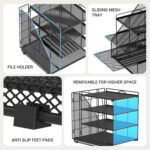 Desk Organizer and Accessories, Paper Organizer for Desk, 4-Tier Paper Letter Tray with File Holder, File Organizers for Office Supplies (Black) - Image 6