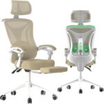 Ergonomic Office Chair - Adjustable Lumbar & Headrest, 90-160° Reclining with Footrest, Breathable Mesh Back - Home Office/Gaming Computer Chair (Beige, 300lbs Capacity) - Image 4