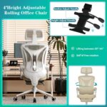 Ergonomic Office Chair - Adjustable Lumbar & Headrest, 90-160° Reclining with Footrest, Breathable Mesh Back - Home Office/Gaming Computer Chair (Beige, 300lbs Capacity) - Image 6
