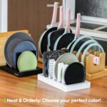 Pots and Pans Organizer under Cabinet, Bamboo Expandable Bakeware and Cutting Board Organizers, Adjustable Pot Lids Holder Rack, Cookie Sheet Baking Pan, Tray Organizer for Kitchen Storage (Natural) - Image 6