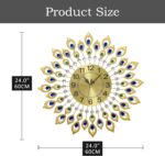 24.0 Inch Gold Large Wall Clocks for Living Room Decor,Elegant 3D Modern Wall Clock with Dial Arabic Numberals Non-Ticking Silent Big Wall Clocks,Diamond Round Home Decoration Kitchen Clocks - Image 3