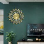 24.0 Inch Gold Large Wall Clocks for Living Room Decor,Elegant 3D Modern Wall Clock with Dial Arabic Numberals Non-Ticking Silent Big Wall Clocks,Diamond Round Home Decoration Kitchen Clocks - Image 4
