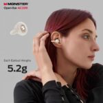 Monster Open Ear AC339 Earbuds, Bluetooth 6.0 Earphones Stereo Sound, Open Ear Clip Wireless Earbuds 40 Hours Playback, with Smart Digital Display Design, Touch Control, IPX6 Waterproof,Beige - Image 3