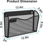 Wall File Organizer, Mesh Hanging File Organizer, Home Office Organization and Storage, 3 Single Pockets Document Magazine Rack - Image 5