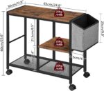 Printer Stand with Storage Bag, 3-Tier Mobile Under Desk Printer Cart with Wheels, Wood Rolling Printer Table, Organizer Shelf for Study, Office, Living Room, Rustic Brown PTHR2201 - Image 4