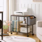 Printer Stand with Storage Bag, 3-Tier Mobile Under Desk Printer Cart with Wheels, Wood Rolling Printer Table, Organizer Shelf for Study, Office, Living Room, Rustic Brown PTHR2201 - Image 9