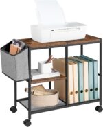 Printer Stand with Storage Bag, 3-Tier Mobile Under Desk Printer Cart with Wheels, Wood Rolling Printer Table, Organizer Shelf for Study, Office, Living Room, Rustic Brown PTHR2201 - Image 10
