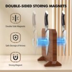 HOSHANHO Magnetic Knife Block, Thickened Acacia Wood Kitchen Knife Holder Stand with Strong Magnets, Multifunctional Double Side Knife Storage Organizer for Kitchen Counter - Image 3