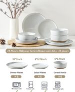 Hasense Plates and Bowls Sets, 18 Pieces Modern Porcelain Dishes Sets Service for 6, Stoneware Dinnerware Sets with Speckled Pattern, Scratch Resistant Microwave and Dishwasher Safe, White - Image 3