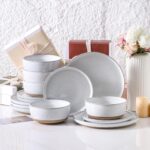 Hasense Plates and Bowls Sets, 18 Pieces Modern Porcelain Dishes Sets Service for 6, Stoneware Dinnerware Sets with Speckled Pattern, Scratch Resistant Microwave and Dishwasher Safe, White - Image 6