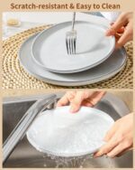 Hasense Plates and Bowls Sets, 18 Pieces Modern Porcelain Dishes Sets Service for 6, Stoneware Dinnerware Sets with Speckled Pattern, Scratch Resistant Microwave and Dishwasher Safe, White - Image 8