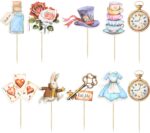 Gyufise 36Pcs Alice Cupcake Toppers Butterfly Flower Bowl Key Clock Eat Me Cupcake Picks Tea Party Cake Decorations for Baby Shower Birthday In Wonderland Party Decorations - Image 4