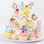Gyufise 36Pcs Alice Cupcake Toppers Butterfly Flower Bowl Key Clock Eat Me Cupcake Picks Tea Party Cake Decorations for Baby Shower Birthday In Wonderland Party Decorations - Image 7