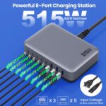 USB C Charger Block 515W[2025 Upgraded] GaN IV 8 Port Fast Charging Station Hub,Dual PD 100W USB C Laptop Charger Compatible with MacBook Pro/Air,iPad,iPhone 16/15,Galaxy S23/S24 Steam Deck Dell XPS - Image 3
