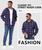 V VALANCH Men's Sherpa Lined Flannel Jacket with Hood – Zip Up Plaid Shirt Jacket Winter Outdoor Warm Outerwear Fleece Coat - Image 3