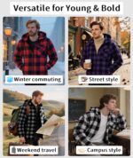 V VALANCH Men's Sherpa Lined Flannel Jacket with Hood – Zip Up Plaid Shirt Jacket Winter Outdoor Warm Outerwear Fleece Coat - Image 7