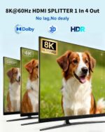 DGODRT 8K@60Hz HDMI Splitter 1 in 4 Out, 1x4 Power HDMI 2.1 Splitter 4 Ports Distributor Box, Support 4K@120HZ HDCP 2.3 3D HDR 48 Gbps for HDTV, Fire Stick, PS5, Xbox, Blu Ray(HDsplit8K-4P) - Image 3