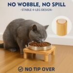 Elevated Cat Bowls for Indoor Cats – Raised Bamboo Cat Bowl Stand with 5.5 Inch Wide Stainless Steel Dishes, Pet Food Table Plate for Easy Feeding, Whisker Friendly(Silver,Set of 2) - Image 3