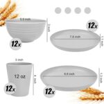 LIYH 48 Pcs Light Grey Plastic Wheat Straw Dinnerware Plates and Bowls Set,Camping Dish Set for 12, Dishwasher Safe Dinnerware Sets, Unbreakable Plates,Camping Dish Sets - Image 3