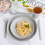 LIYH 48 Pcs Light Grey Plastic Wheat Straw Dinnerware Plates and Bowls Set,Camping Dish Set for 12, Dishwasher Safe Dinnerware Sets, Unbreakable Plates,Camping Dish Sets - Image 4