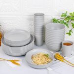 LIYH 48 Pcs Light Grey Plastic Wheat Straw Dinnerware Plates and Bowls Set,Camping Dish Set for 12, Dishwasher Safe Dinnerware Sets, Unbreakable Plates,Camping Dish Sets - Image 10