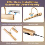 Dimmable Cordless Picture Light with Controller and Timer, Rechargeable 5000mAh Battery Wall Sconce for Wall Pictures, Gallery Artwork, Paintings, Portraits, Dartboards (Gold) - Image 9