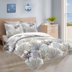 Tritard 3 Piece Coastal Quilt Sets Full/Queen Size - Reversible Microfiber Quilts with 2 Shams Soft Lightweight Beach Bedding Nautical Bedspread Summer Comforter Set for All Season, 90''x96'', C2 - Image 3