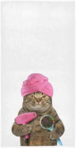 ALALAL Funny Bathing Cat Hand Towels Print Bath Towel Absorbent Soft Fingertip Towels Multipurpose Towels for Yoga Gym Spa Hotel Bathroom 27.5x15.7 inch - Image 3