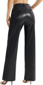 Women's Faux Leather Pants Button PU Jeans Straight Wide Leg Trousers with Pockets - Image 5