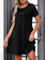 Anbech Women Causal Summer Dresses 2025 Loose Short Sleeve Mini Dress Lightweight A Line Cover Up with Pockets - Image 4