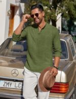 COOFANDY Men's Casual Henley Shirt Long Sleeve Band Collar Shirts Summer Beach Hippie Button T-Shirts - Image 5