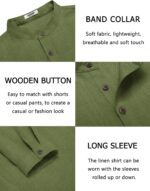 COOFANDY Men's Casual Henley Shirt Long Sleeve Band Collar Shirts Summer Beach Hippie Button T-Shirts - Image 6