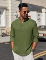COOFANDY Men's Casual Henley Shirt Long Sleeve Band Collar Shirts Summer Beach Hippie Button T-Shirts - Image 7