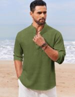 COOFANDY Men's Casual Henley Shirt Long Sleeve Band Collar Shirts Summer Beach Hippie Button T-Shirts - Image 8
