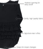 RuffleButts Baby/Toddler Girls Black Flutter Bubble Romper - 0-3m - Image 6