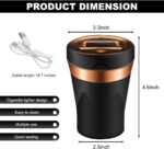 Car Ashtray, Solar Powered/USB Rechargeable Vehicle Ashtray with Electronic Cigarette Lighter, Detachable Ash Tray with Lid & LED Blue Light for Car Cup Holder Home Office (Black) - Image 3