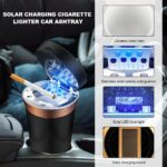 Car Ashtray, Solar Powered/USB Rechargeable Vehicle Ashtray with Electronic Cigarette Lighter, Detachable Ash Tray with Lid & LED Blue Light for Car Cup Holder Home Office (Black) - Image 4