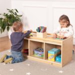 Toddler Toy Storage w/ Mirror Back, Baby Preschool and Daycare Cubbies w/ 2 Top Holding Handrail, Little Kids Tummy Time Furniture, Home, Classroom, Montessori Book Browser (1 Tier w/ Mirror Back) - Image 3