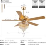 Crystal Ceiling Fan Fandelier with Lights - 52" Modern Outdoor Fans with Remote Control，Noiseless AC Motor, Retro/Farmhouse Lighting, Dining Room,Living Room (Gold - Image 4